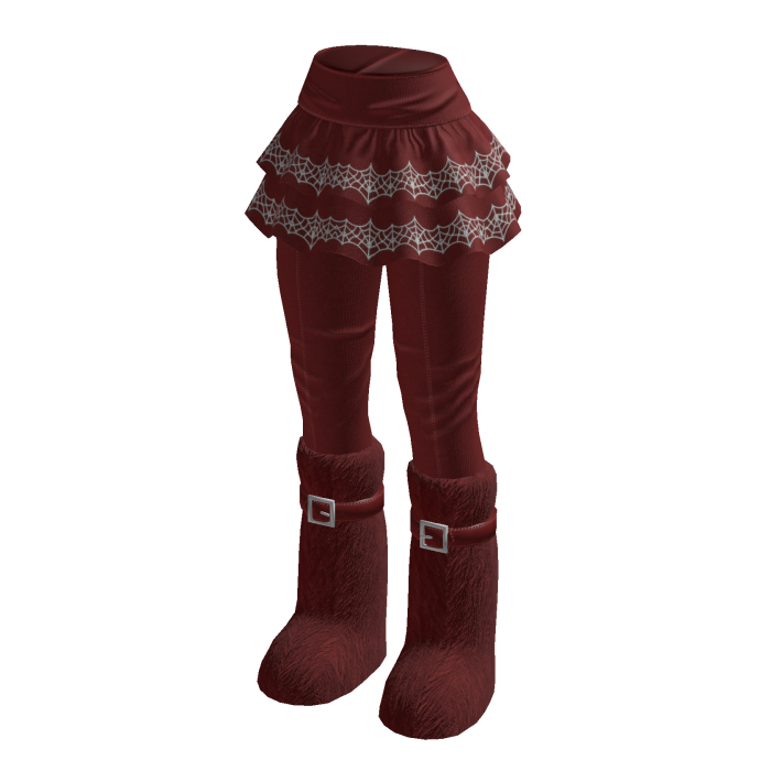 Ruffle Skirt with Buckle Boots (Burgundy)