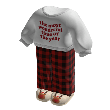 Christmas Pajama Set with Reindeer Slippers thumbnail