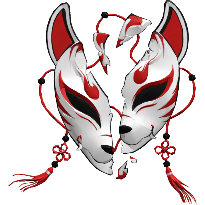Traditional Red Broken Japanese Kitsune Mask