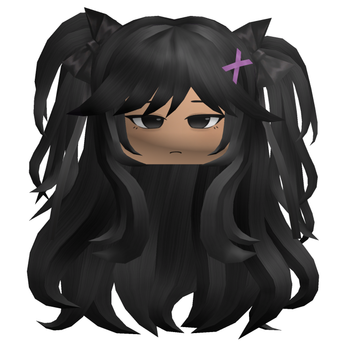 Black Wavy Cute Girl Twin Tails Purple Clip Bows