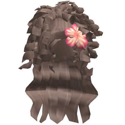 curly summer half up down w/ pink flower -milktea Roblox item