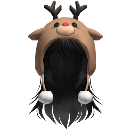 Christmas Reindeer Beanie w Flowy Hair Black