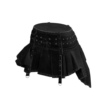 Y2K Goth Pleated Skirt w/ Buckle Straps (Black)