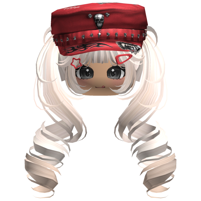 Beige Skull Y2K Cap Twirly Hair