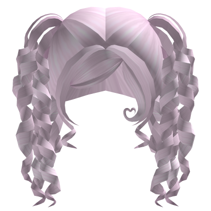 ♡ pale ash pink curly side bang twin pigtail hair Roblox item
