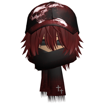 moe boy with emo red skull hat + scarf