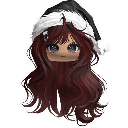 Dark Red Wavy Hair w/ Cute Face & Santa Hat Roblox item