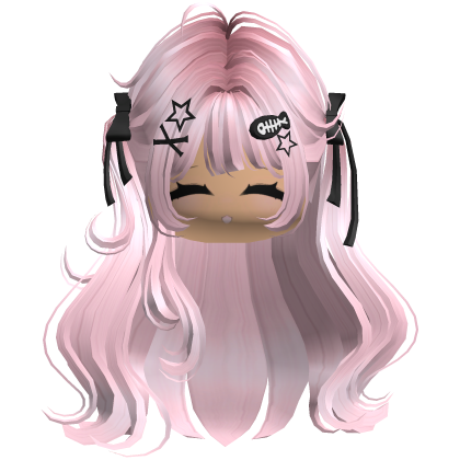 ♡ Cute Girl Pigtails w/ Hairclips & Face (Pink)