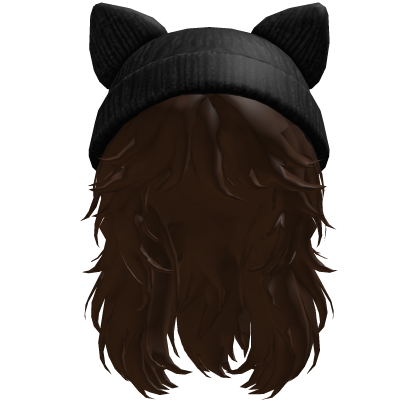 Brown Wavy Hair with Cat Ear Beanie