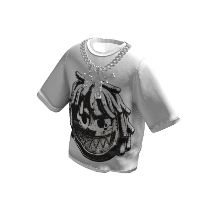 White T-Shirt Skull Drip w / Toy Chain