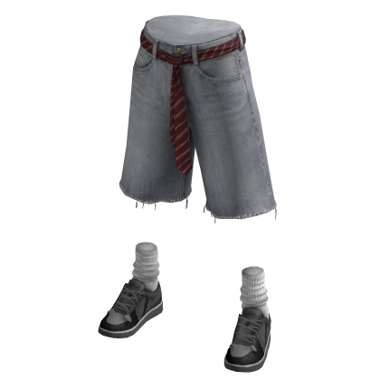 Tie Belt Jorts w/ Black Sneakers (Light Grey)