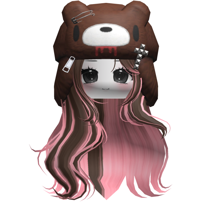 Fuzzy Bear Ushanka Flowy Long Hair (Brown&Pink)