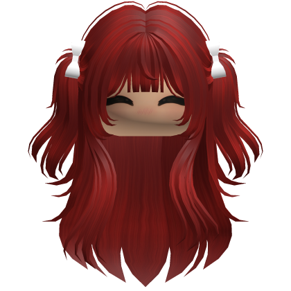 Long wavy girl hair pigtails w bows (Red) Roblox item