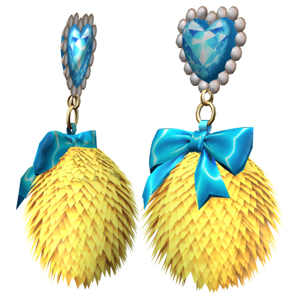 Kawaii Gyaru Fluffy Heart Earrings Yellow Blue