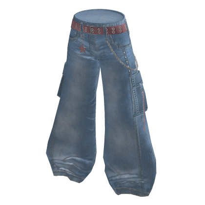 Y2K Star Charm Baggy Pants - Light Blue
