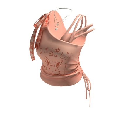 Kawaii Bunny Crop Top w/ Bow & Necklace (Orange)