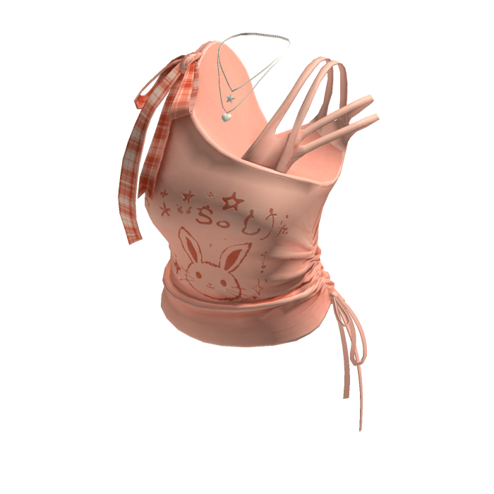 Kawaii Bunny Crop Top w/ Bow & Necklace (Orange)
