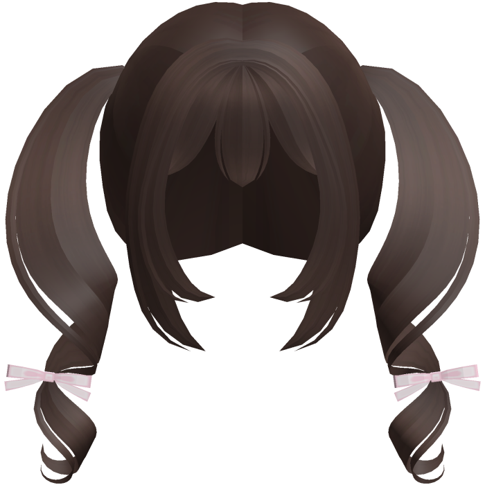 brown kawaii playful swirly pigtails w bows