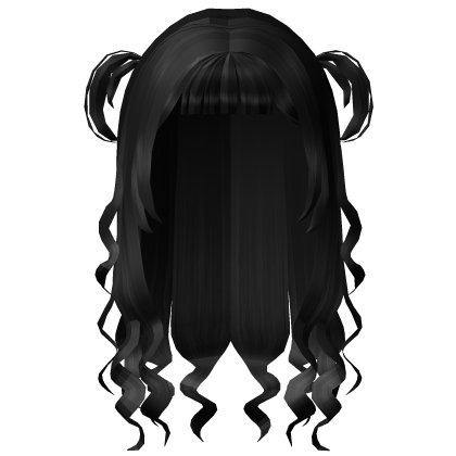 long curly black hair w/ pigtails ♡ Roblox item
