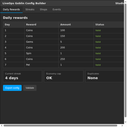 LiveOps Config Builder — Roblox Admin Plugin