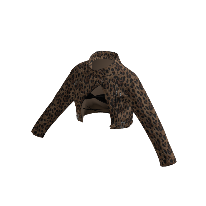 Ladies Leopard Crop Leather Biker Jacket with Bra