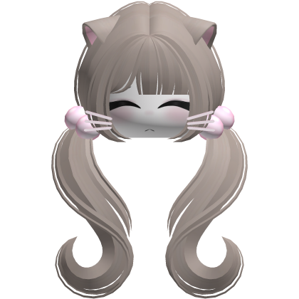 ♡ moe face wavy pigtails w cat ears (ash brown)