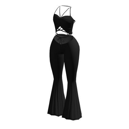Black Summer Straps Top & Flared Pants Outfit