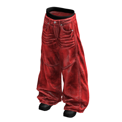 Red Baggy Y2K Distressed Denim