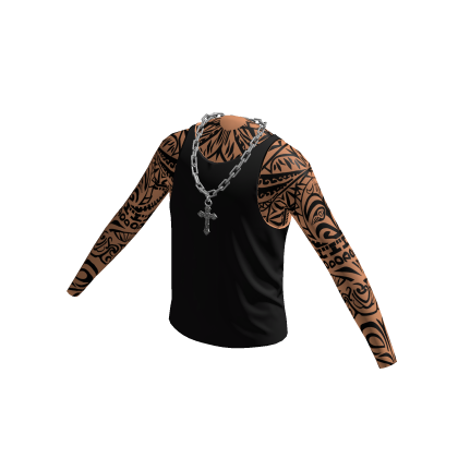 Black Tank Top w/ Silver Cross Chain & Sleeves