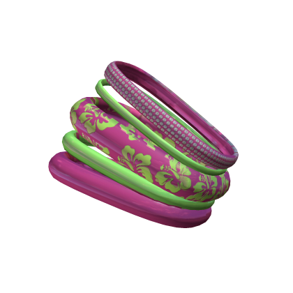 Pink Green Summer Bracelets Hibiscus Y2K Gyaru