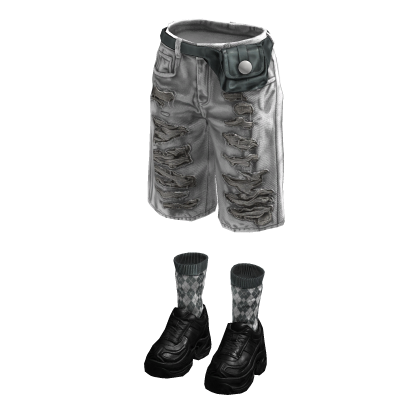 Denim Teared Stylish Jorts (White Slate Grey)