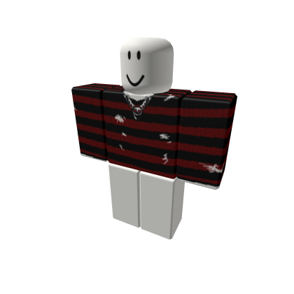 Ripped Red emo Striped Sweater w/ Skull Chain
