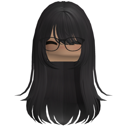 Long Layered Girl Hair w Glasses (Black) Roblox item