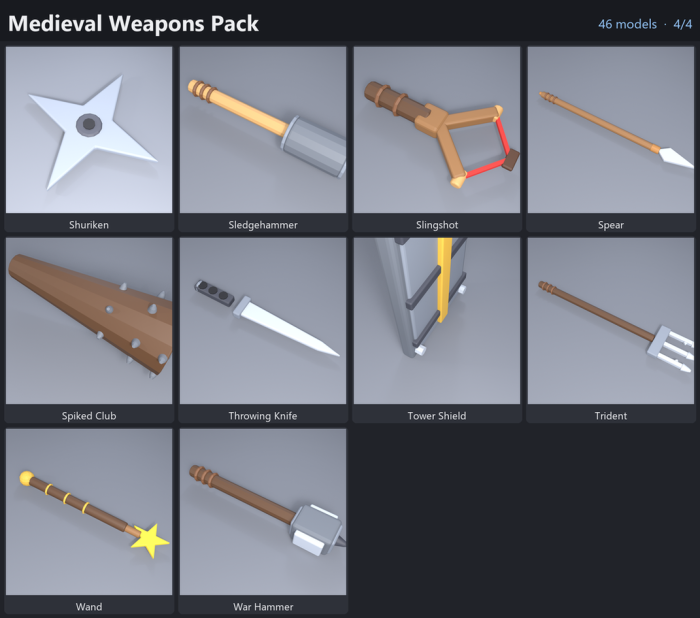 Low Poly Medieval Weapons Pack Sword Axe Bow x46 preview 4