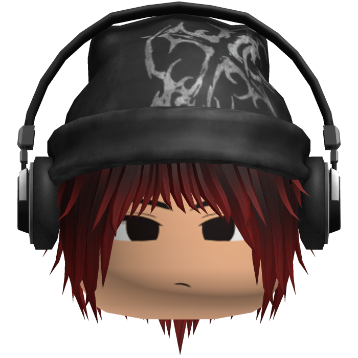 Moe Red Messy Hair /w Beanie & Headphones