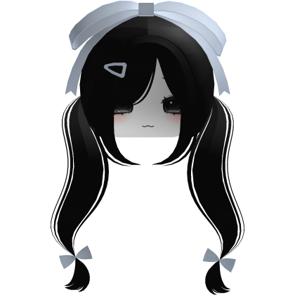 ♡ cute black hair with blue bow + moe face mask Roblox item