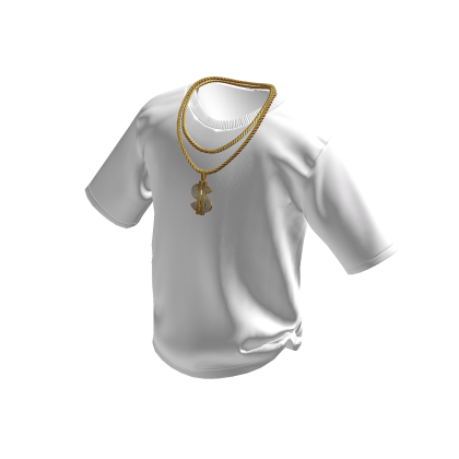 White T-Shirt w/ Double Gold Dollar Chain thumbnail