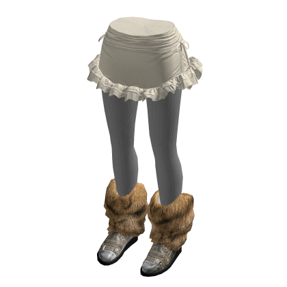 Ruched Ruffle Mini Skirt with Boots (Cream)