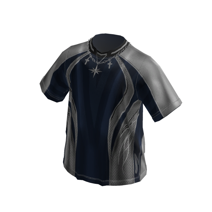 Contrast Panel Tee w/ Necklace (Navy)
