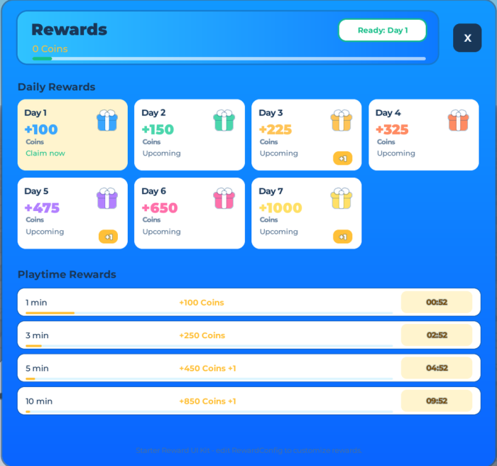 Daily and Playtime Reward System preview 2