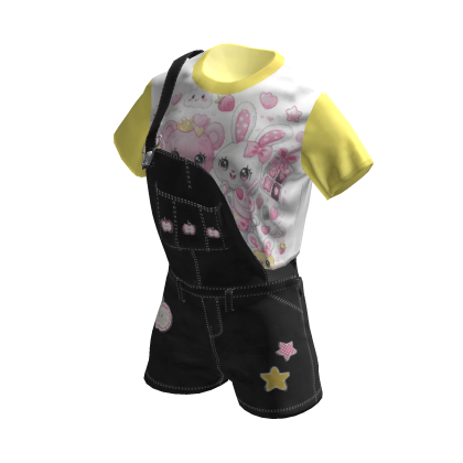 💜 Cute Denim Overalls Shorts_Black thumbnail