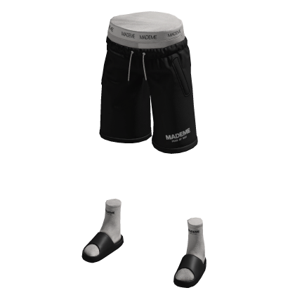 Black Baggy Shorts W Socks & Slides