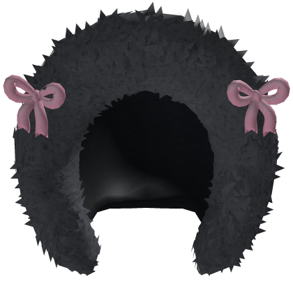 Black winter fur hood with pink bows