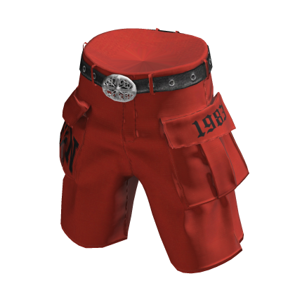💜 Y2K Chrome Buckle Cargo Shorts_ Red thumbnail