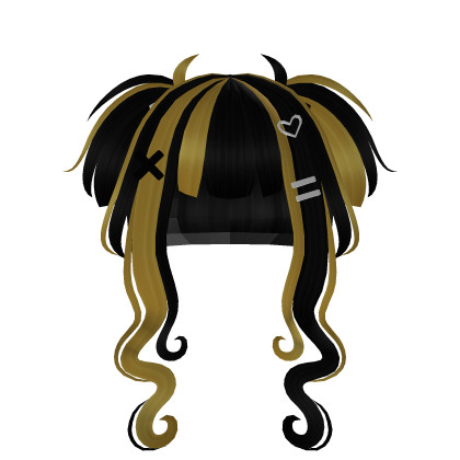 Messy Twin-Tail Curls - Black & Yellow (line) Roblox item