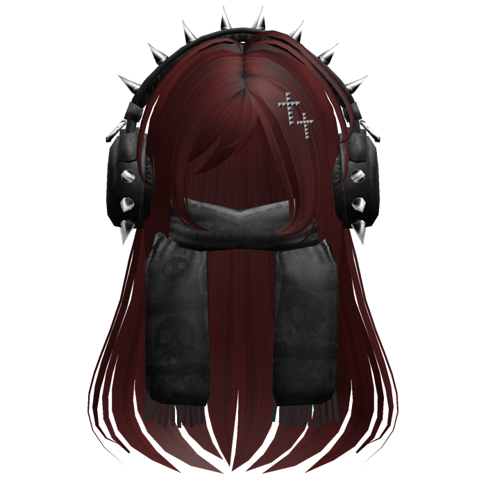 Straight Hair&Emo Headphones&Scarf Dark Red V2