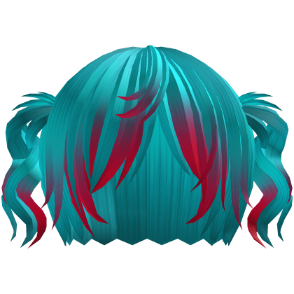 ‘’ (๑ — ‸ ҂)ゝcurly emo twin tails in cyan red Roblox item