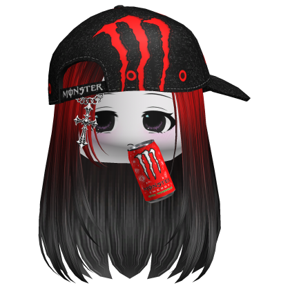 Red Monster Energy Y2k Emo Vkei Girl Black Hair Roblox item
