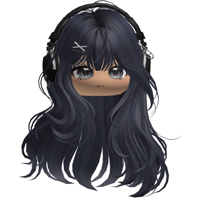Cute Straight Hair w/ Headphones (Dark Blue) Roblox item