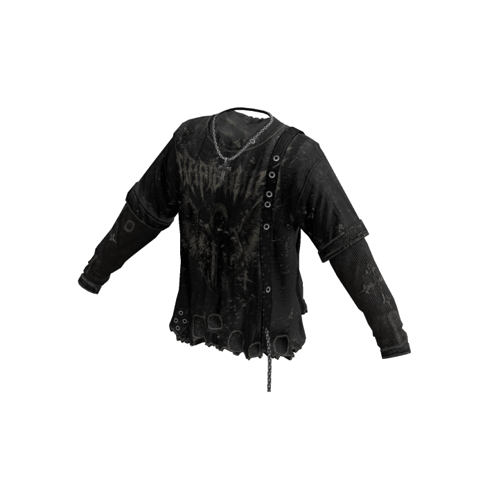 Distressed Layered Shirt w/ Chain (Black)